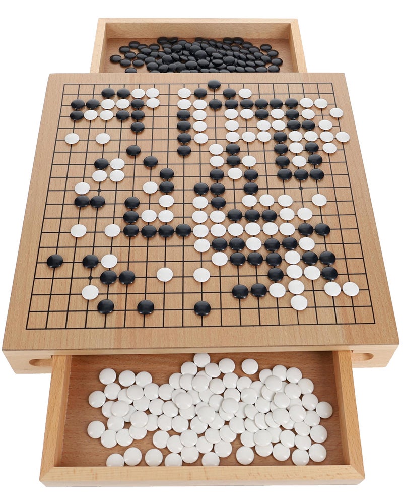 WE Games Go Game Set 12 Inch Traditional Go Set with PullOut Storage Drawers Portable Wood Veneer Goban Strategy Board Games for Adults Go Board Game - Image 3