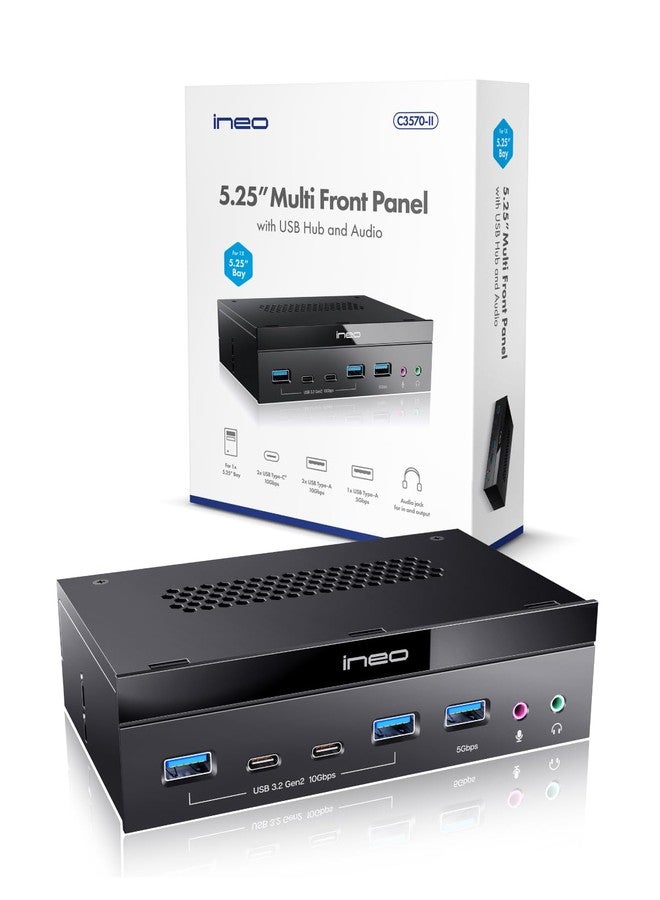 Ineo 5.25" Front Panel USB 3.2 Gen 2 Hub - 2X 10G USB-C, 2X 10G USB-A, 1x USB 3.0 Type-A, Audio & Mic Jack [3570II] - Image 5