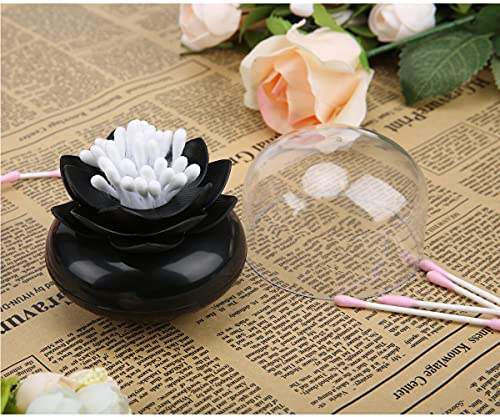 Bloss 2 Pack Qtip Holder Dispenser with Lid Lotus Cotton Swab Holder Cotton Swabs Bud Small QTips Box Toothpicks Holder Flower Bathroom Decor (Black + White)… - Image 3