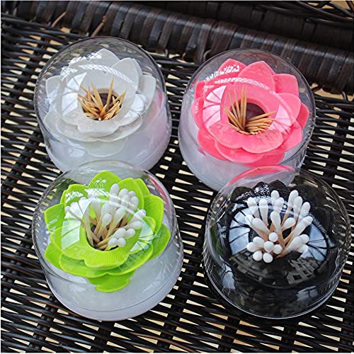 Bloss 2 Pack Qtip Holder Dispenser with Lid Lotus Cotton Swab Holder Cotton Swabs Bud Small QTips Box Toothpicks Holder Flower Bathroom Decor (Black + White)… - Image 5