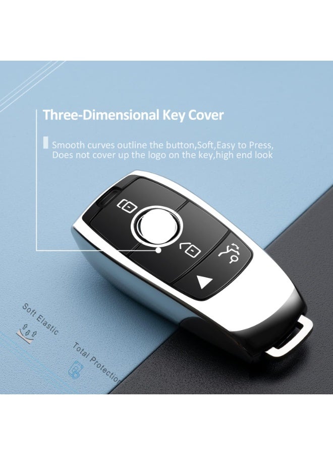 Silver TPU Car Key Fob Cover Compatible with Mercedes Benz 3/4 Button Smart Key - Image 3