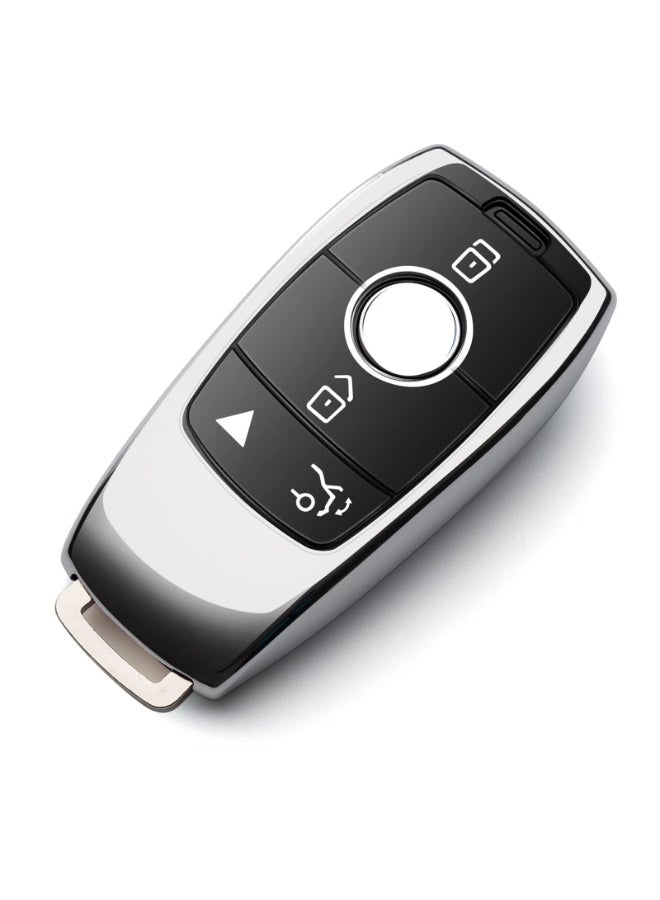 Silver TPU Car Key Fob Cover Compatible with Mercedes Benz 3/4 Button Smart Key - Image 1