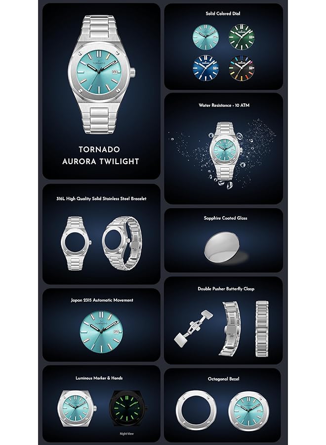 TORNADO Aurora Twilight Men Watch Analog Display And Steel Strap T23003 Sbsn Silver - Image 2