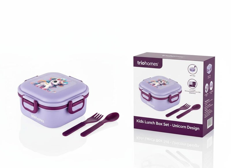 Relanta Kids Snacks Box for School | Tiffin Box | 3 Compartment Fork & Spoon BPA Free Food Grade Ideal for Kids School, Picnic & Outdoor- 800ml Blue, Plastic (levender) - Image 4