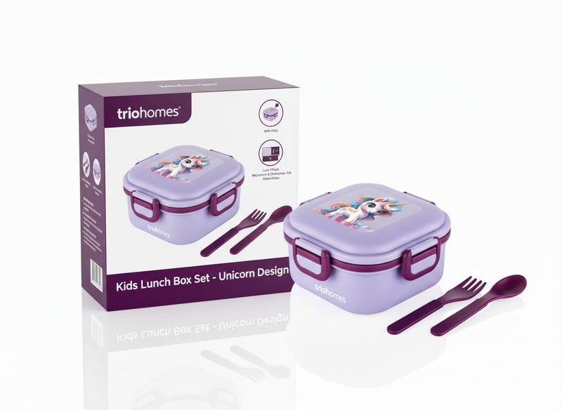 Relanta Kids Snacks Box for School | Tiffin Box | 3 Compartment Fork & Spoon BPA Free Food Grade Ideal for Kids School, Picnic & Outdoor- 800ml Blue, Plastic (levender) - Image 2