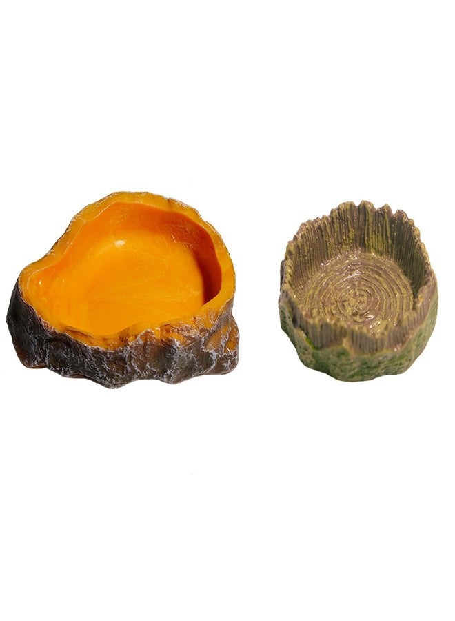 disclean 2 Pack Realistic Resin Reptile Food and Water Bowls Natural Simulation Tree Stump Feeding Dishes for Lizards Snakes Tortoises Geckos Decorative Terrarium Landscaping Accessories for Reptile Habitat - Image 1