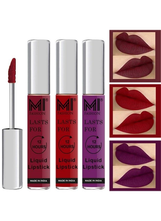 MI FASHION Lipstick Set Liquid Matte Lipsticks Red Color Red Lipsticks Violet Matte Lipsticks Set Of 3 Pcs  - Image 1