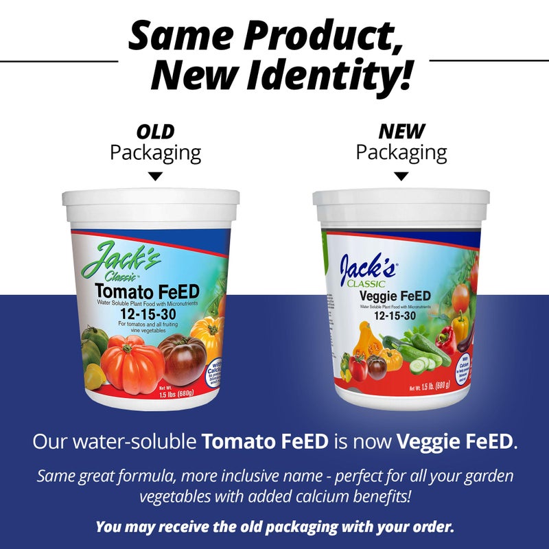 Jacks Classic Jack's Classic 12-15-30 Veggie Feed Water-Soluble Fertilizer with Micronutrients for Plant Growth and Abundant Fruit Set in Blooming Vegetable Plants, 1.5lbs - Image 2