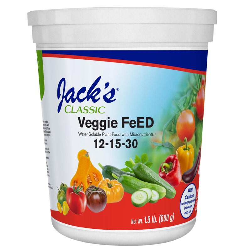 Jacks Classic Jack's Classic 12-15-30 Veggie Feed Water-Soluble Fertilizer with Micronutrients for Plant Growth and Abundant Fruit Set in Blooming Vegetable Plants, 1.5lbs - Image 1