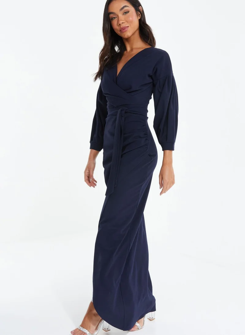 QUIZ Puff Sleeve Surplice Neck Dress