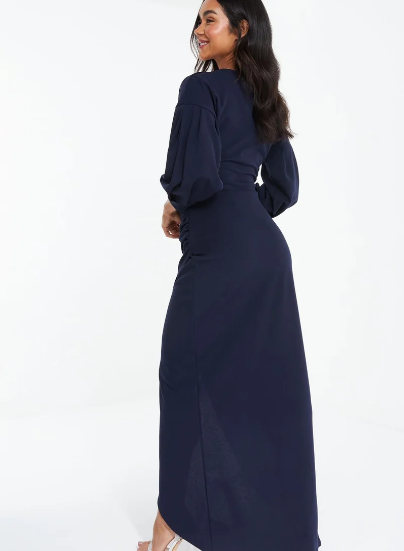 QUIZ Puff Sleeve Surplice Neck Dress