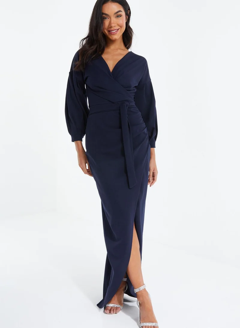 QUIZ Puff Sleeve Surplice Neck Dress