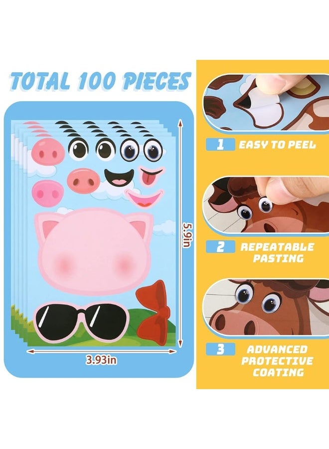 Tudomro Farm Animal Stickers, 100 Pcs Plastic Sheet Decals, Cartoon Style Barnyard Birthday Party Favors Supplies for Kids DIY Art and Craft Projects, Class Rewards - Image 1