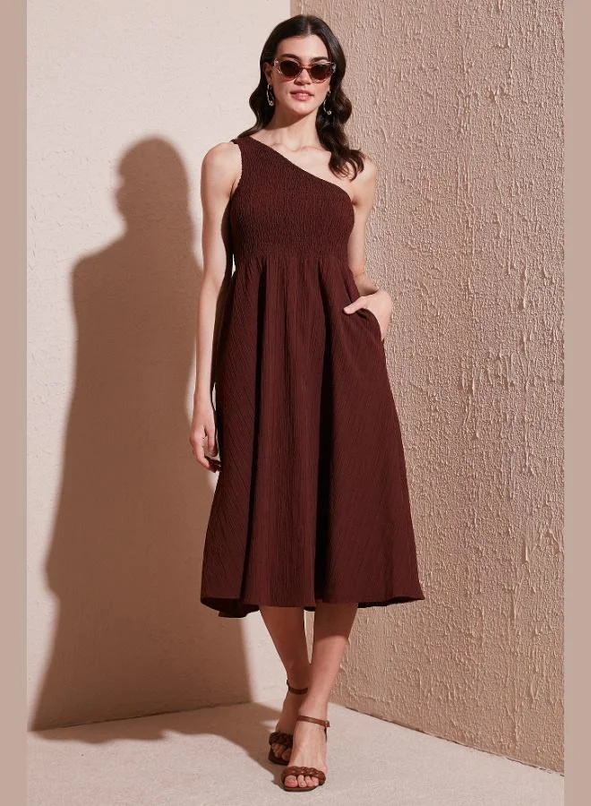 Lela Lela Regular Fit One Shoulder Waist Opening Gipel Midi Length Dress Women's DRESS 67810248