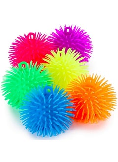 Kicko Kicko 5.5" Puffer Balls for Kids - 12 Pack with Assorted Colors - Blue, Green, Orange, Yellow, Pink and Purple, with Loop - Sensory Stress Relief and Therapy Toy - Party Favors, Goody Bag Filler  - Image 1
