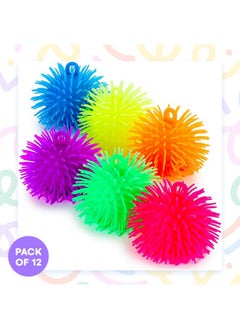 Kicko Kicko 5.5" Puffer Balls for Kids - 12 Pack with Assorted Colors - Blue, Green, Orange, Yellow, Pink and Purple, with Loop - Sensory Stress Relief and Therapy Toy - Party Favors, Goody Bag Filler  - Image 3