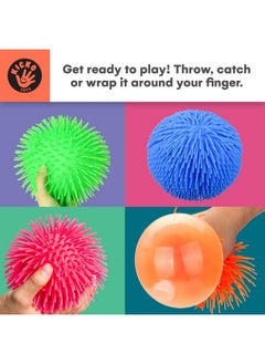 Kicko Kicko 5.5" Puffer Balls for Kids - 12 Pack with Assorted Colors - Blue, Green, Orange, Yellow, Pink and Purple, with Loop - Sensory Stress Relief and Therapy Toy - Party Favors, Goody Bag Filler  - Image 5