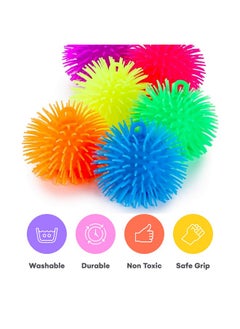Kicko Kicko 5.5" Puffer Balls for Kids - 12 Pack with Assorted Colors - Blue, Green, Orange, Yellow, Pink and Purple, with Loop - Sensory Stress Relief and Therapy Toy - Party Favors, Goody Bag Filler  - Image 4