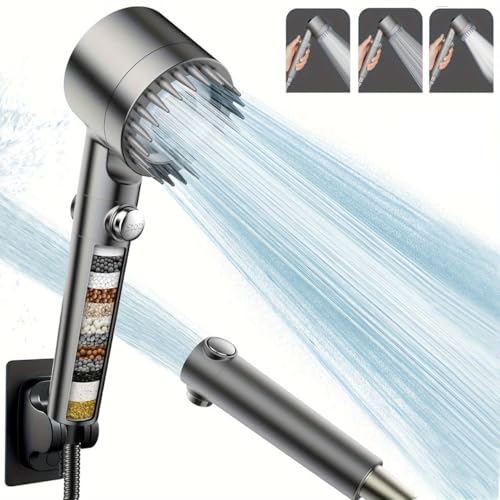 PJET Tubro Shower Filter for Hard Water for Hair | 2-in-1 Black Handheld Shower Head for Bathroom with Filter | 3-Mode High Pressure Spray | Hard Water Softener Set with Pause Button - Image 4