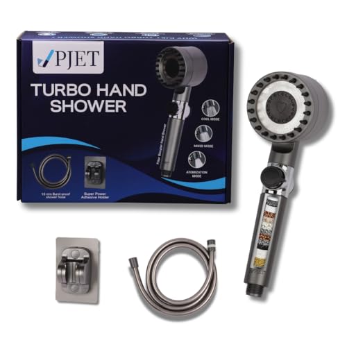 PJET Tubro Shower Filter for Hard Water for Hair | 2-in-1 Black Handheld Shower Head for Bathroom with Filter | 3-Mode High Pressure Spray | Hard Water Softener Set with Pause Button - Image 1