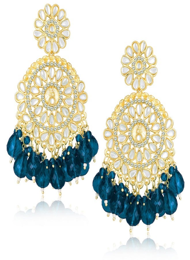 Peora Gold Plated Blue Kundan & Beads Studded Dangle Earrings Ethnic Jewellery for Women & Girls - Image 5