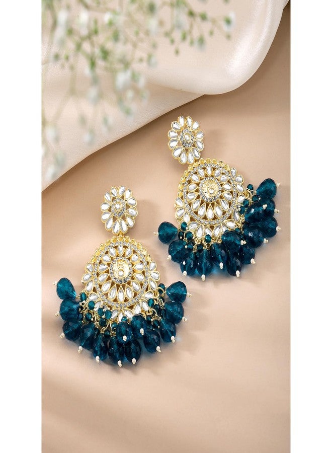 Peora Gold Plated Blue Kundan & Beads Studded Dangle Earrings Ethnic Jewellery for Women & Girls - Image 2