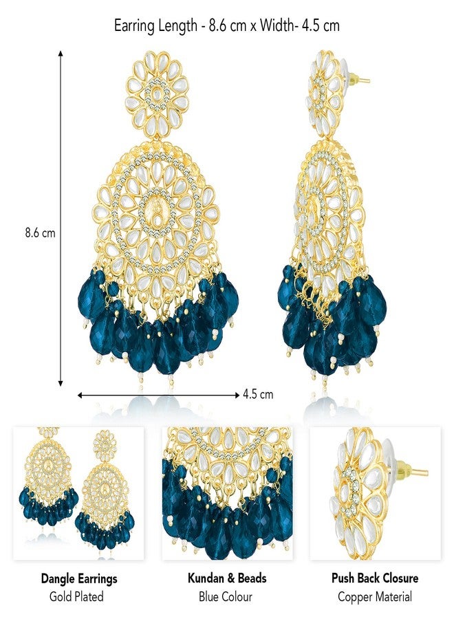 Peora Gold Plated Blue Kundan & Beads Studded Dangle Earrings Ethnic Jewellery for Women & Girls - Image 4
