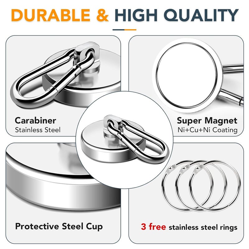MIKEDE MIKEDE Magnetic Hooks Heavy Duty 110LBS Strong Neodymium Magnets with Swivel Carabiner Hook Magnets with Hooks Magnetic Hangers for Locker Kitchen Cruise Cabin Office 10 Pack  - Image 3