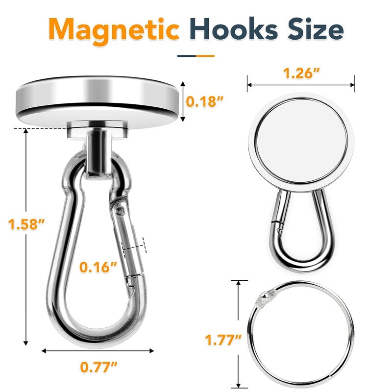 MIKEDE MIKEDE Magnetic Hooks Heavy Duty 110LBS Strong Neodymium Magnets with Swivel Carabiner Hook Magnets with Hooks Magnetic Hangers for Locker Kitchen Cruise Cabin Office 10 Pack  - Image 4