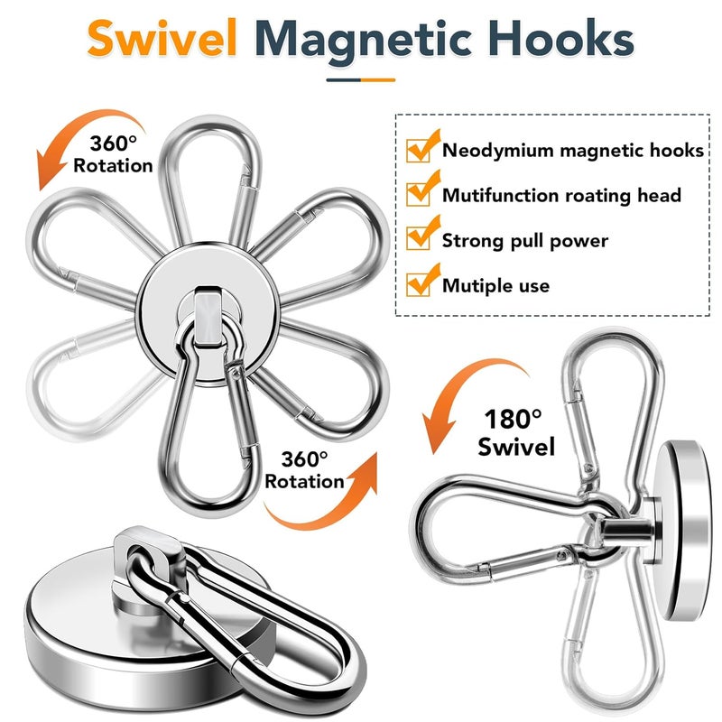 MIKEDE MIKEDE Magnetic Hooks Heavy Duty 110LBS Strong Neodymium Magnets with Swivel Carabiner Hook Magnets with Hooks Magnetic Hangers for Locker Kitchen Cruise Cabin Office 10 Pack  - Image 5