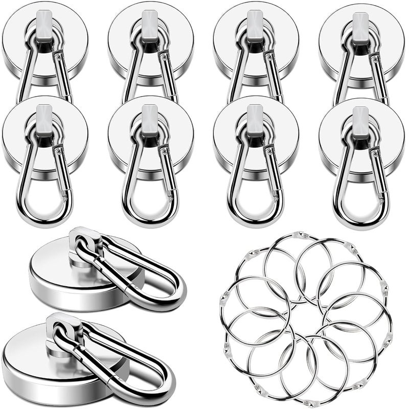 MIKEDE MIKEDE Magnetic Hooks Heavy Duty 110LBS Strong Neodymium Magnets with Swivel Carabiner Hook Magnets with Hooks Magnetic Hangers for Locker Kitchen Cruise Cabin Office 10 Pack  - Image 1
