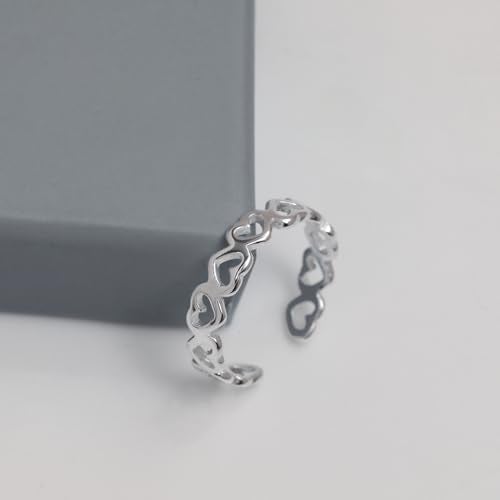 LeCalla خواتم أصابع متعددة القلوب قابلة للتعديل من ليكالا 925 فضة استرلينية مقطوعة للنساء - Image 3