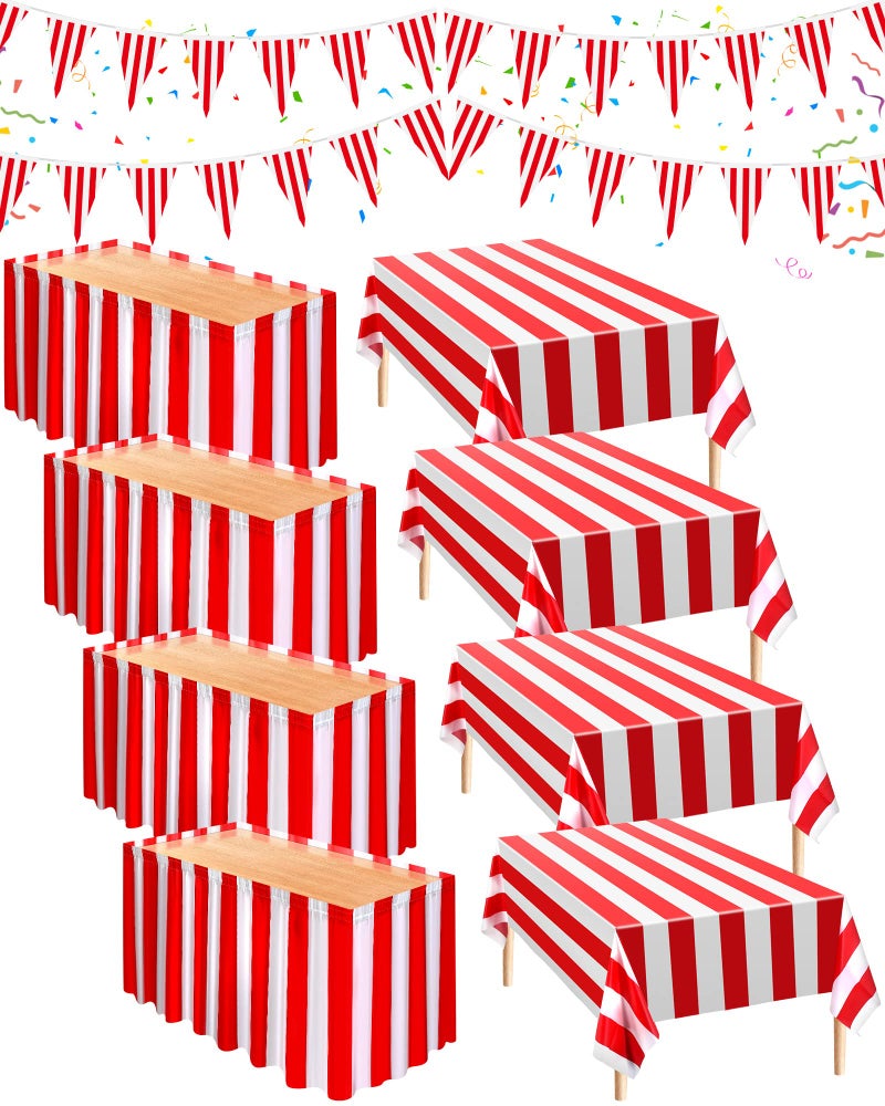 Chumia Chumia 10 Pcs Carnival Theme Party Decorations Circus Decorations Carnival Table Skirts Carnival Tablecloths Red White Striped Pennant Banners Circus Carnival Bunting Banners for Carnival Circus