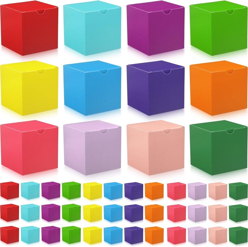 Zhehao صناديق هدايا ملونة زيهوا 48 عبوة صناديق كرتونية صغيرة مع أغطية مربع كرافت ورقي تجميع لشموع هدايا الزفاف سهلة عيد الميلاد 3 × 3 × 3 بوصة بألوان متنوعة - Image 1