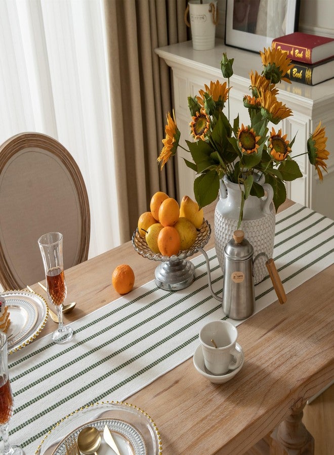 Caflife Boho Table Runner 90 Inchs Long Green and Beige, Cotton and Linen Woven with Tassels, for Modern Rustic Farmhouse Neutral Table Runners, Bohemian Kitchen Dining Table Home Decor - Image 3