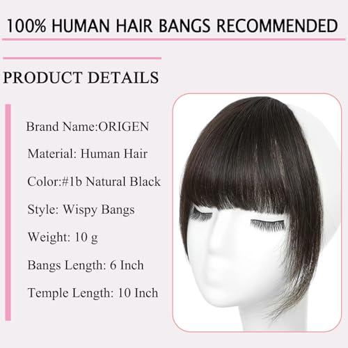 ORIGEN Clip in Bangs Real Human Hair Clip on Wispy Bangs Fringe with Temples Hairpieces Fake Front Bangs Extensions for Women Brown Black Color - Image 3