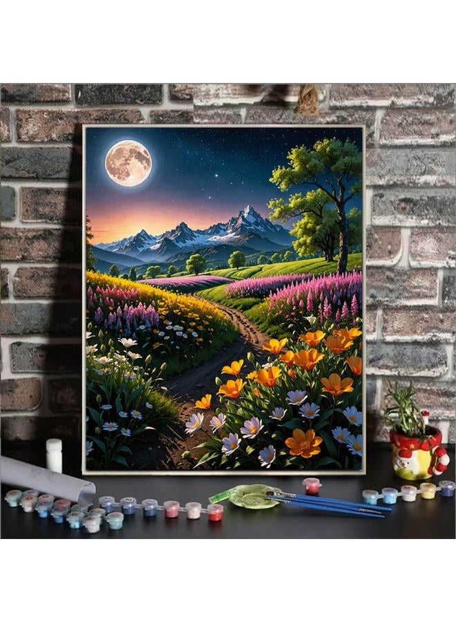 ldazao Flower Paint by Numbers Kit for Adults Beginner Moon Paint by Number Kits Acrylic On Canvas Tree Oil Painting Kit Adults' Paint-by-Number Kits for Gift Home Wall Decor 16x20 Inch - Image 2