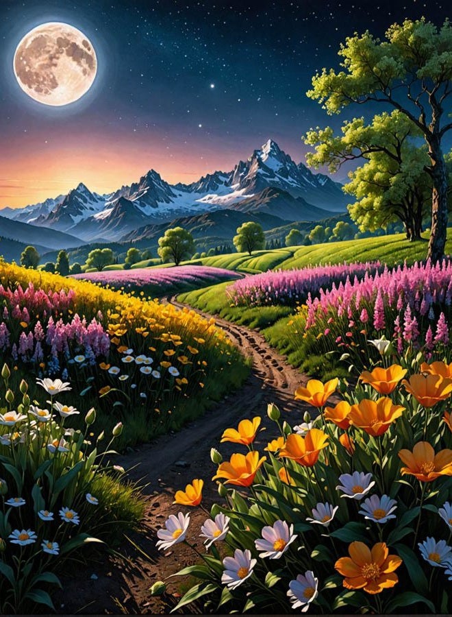 ldazao Flower Paint by Numbers Kit for Adults Beginner Moon Paint by Number Kits Acrylic On Canvas Tree Oil Painting Kit Adults' Paint-by-Number Kits for Gift Home Wall Decor 16x20 Inch - Image 1