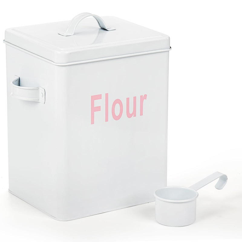 Youeon 200 Oz/25 Cup Metal Flour Storage Container with Airtight Lid and Measuring Scoop, Square Flour Canister with Handle, White Flour Canister for Kitchen Counter, Farmhouse Decor - Image 4