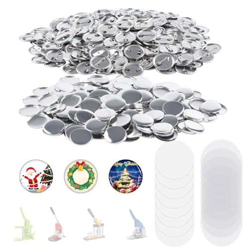 MK.Bear 500 Sets Blank Metal Button Making Supplies Badge Parts, 32mm/1.25 inch Round Metal Button Kit for Button Maker Machine, Including Metal Shells Metal Back Cover Clear Film and Paper - Image 1