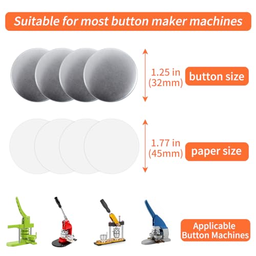 MK.Bear 500 Sets Blank Metal Button Making Supplies Badge Parts, 32mm/1.25 inch Round Metal Button Kit for Button Maker Machine, Including Metal Shells Metal Back Cover Clear Film and Paper - Image 4