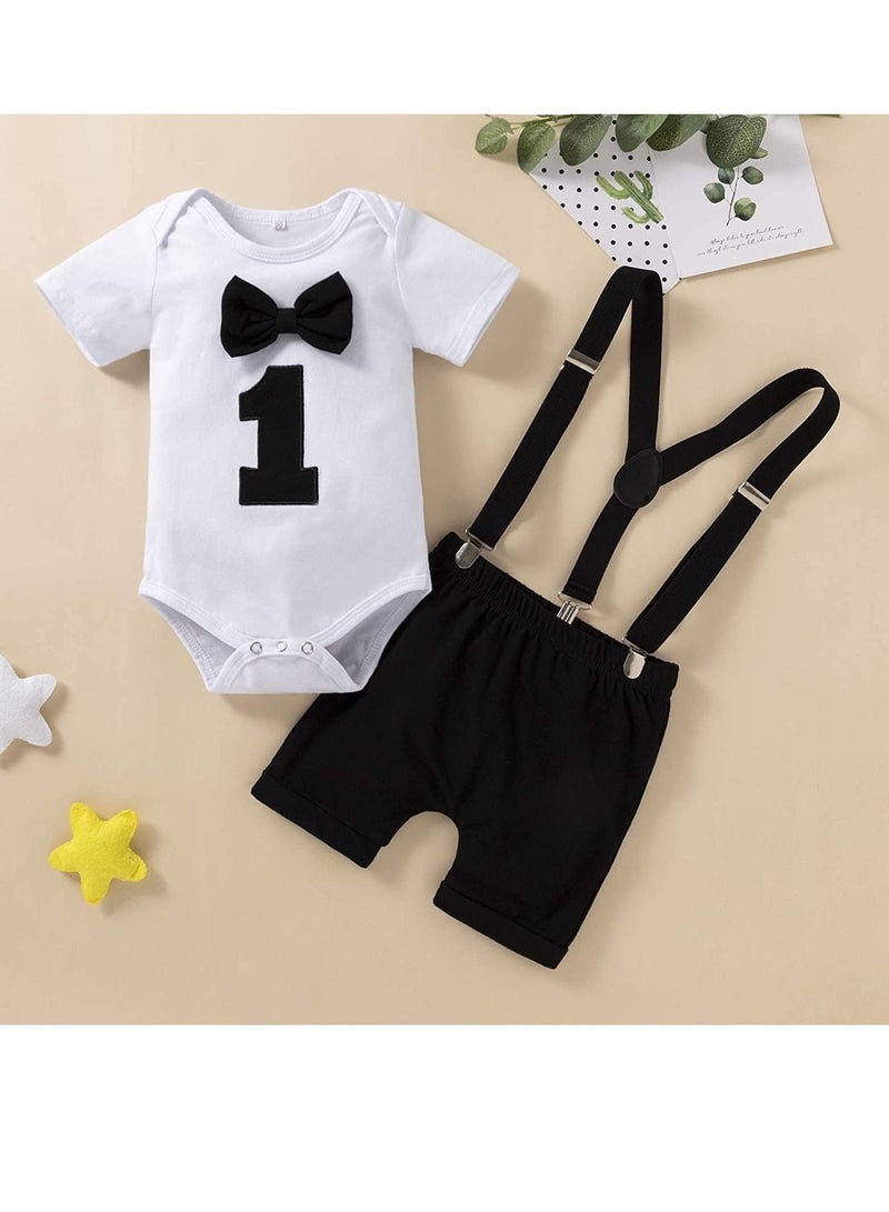 Excefore Baby Boys First Birthday Outfit, Baby Boy Cake Smash Outfit, Formal Suit Gentleman Romper Bow-tie Pants Outfits Set Costume - Image 2