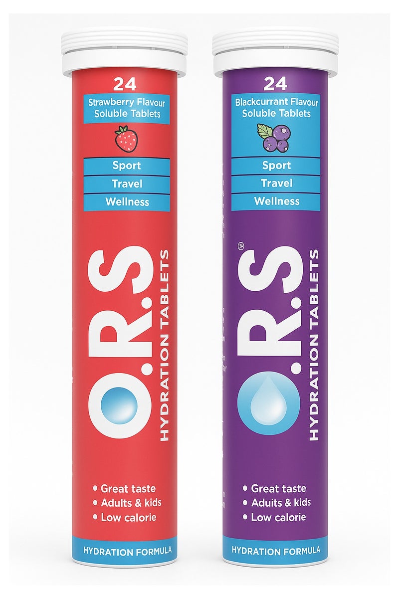 Hydration Tablets with Electrolytes Natural Blackcurrent 24s and Strawberry 24s, Tablets