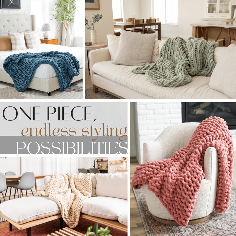 SAMIAH LUXE Chunky Knit Blanket Throw 50x60", Cream Chenille Chunky Knit Throw Blanket for Living Room Decor or Boho Decor, Thick Yarn Knitted Blankets for Couch or Bed, Cable Knitted Crochet Blankets - Image 5