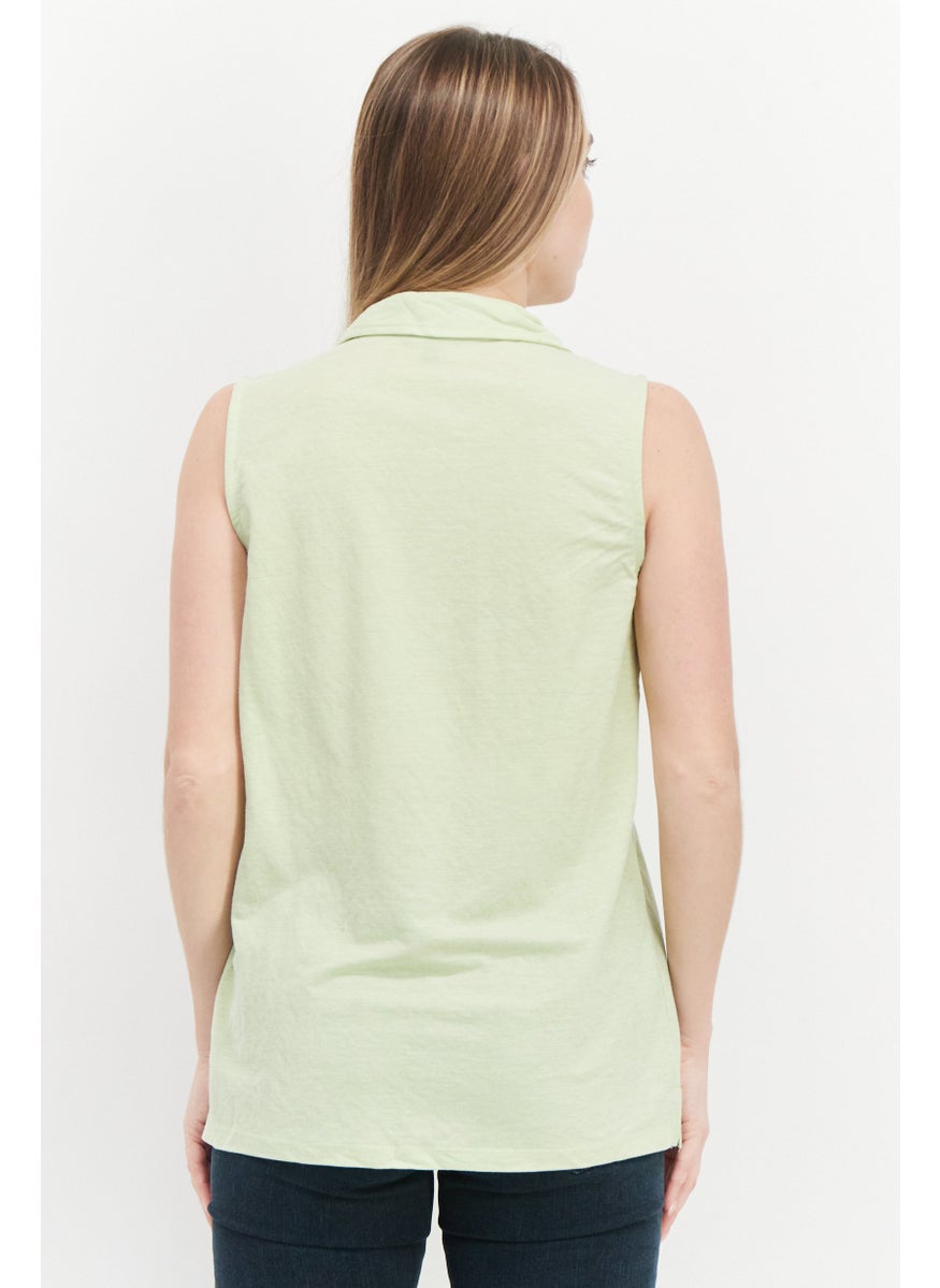 Jones New York - Women Spread Collar Sleeveless Solid Plain Top, Light Green - Image 1