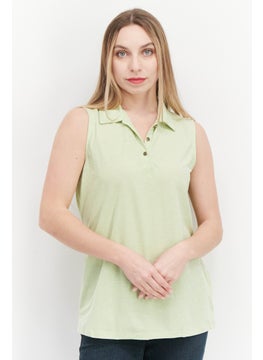 Women Spread Collar Sleeveless Solid Plain Top, Light Green