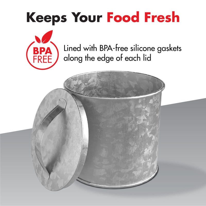 Amici Home Newport Galvanized Metal Canister | Dry Food Storage Container | Airtight Lid | 56 Ounce Capacity | Farmhouse D?cor | Rustic Metal Canister for Kitchen Countertop - Image 4