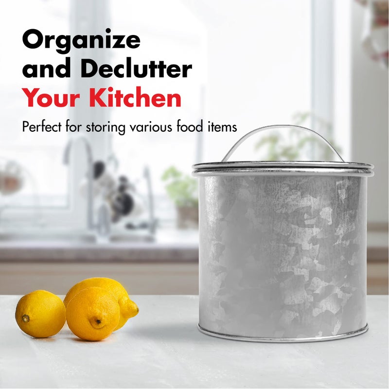 Amici Home Newport Galvanized Metal Canister | Dry Food Storage Container | Airtight Lid | 56 Ounce Capacity | Farmhouse D?cor | Rustic Metal Canister for Kitchen Countertop - Image 2