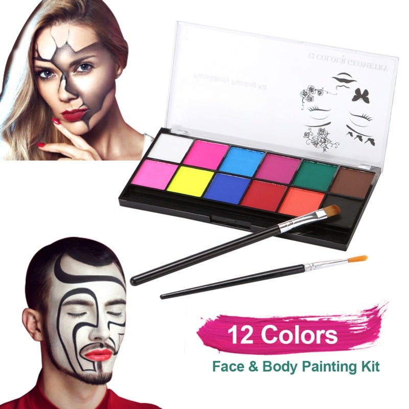 Face Paint Kit 12 Vibrant Colors Safe Cosmetic-Grade Ingredients - Water-Based Easy Clean Body Art for Halloween Cosplay Kids Parties School Events Carnivals - Image 1