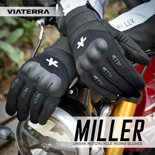 ViaTerra Miller Urban Motorcycle Gloves | Lightweight Breathable Comfort | Touchscreen Ready with Secure Wrist Closure | Ideal for Commute & City Travel (Black, L) - Image 2